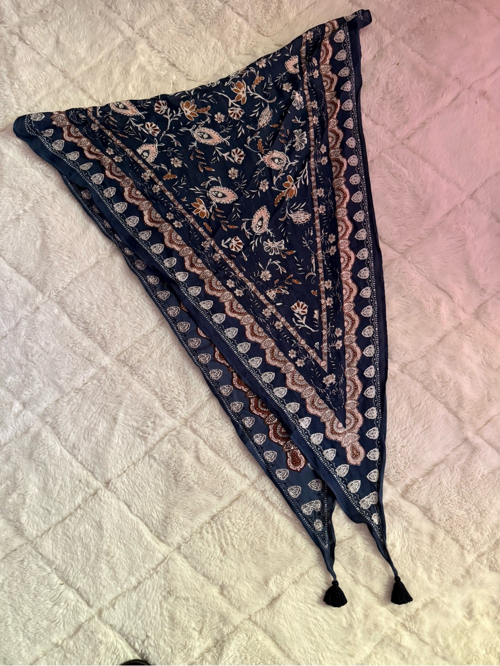 J. Jill Navy Floral Paisley Triangle Scarf with Tassels